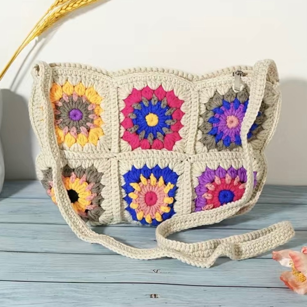 Handmade Crochet Flower Granny Square Purse Women’s Handbag Bags NEW